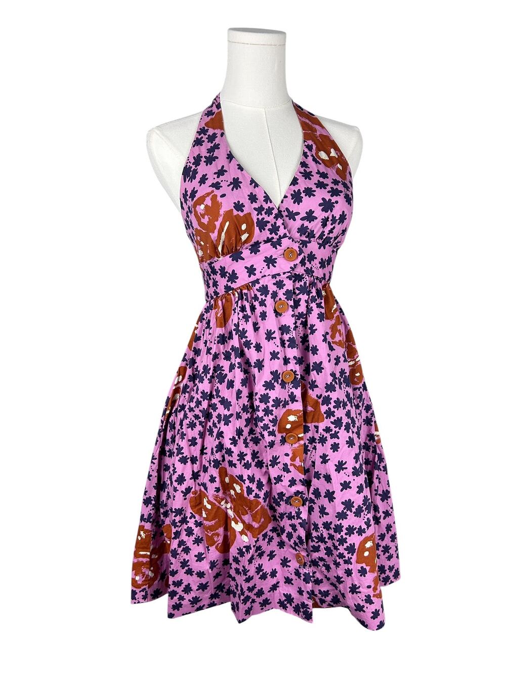 Betsey Johnson Vintage 90s Y2K Cotton Butterfly Purple Halter Fit Flare Dress 2